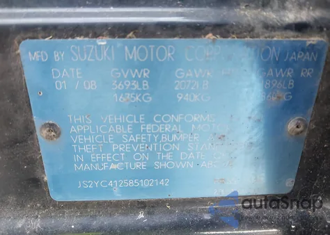 2008 Suzuki Sx4 z USA, uszkodzony, nr VIN JS2YC412585102142